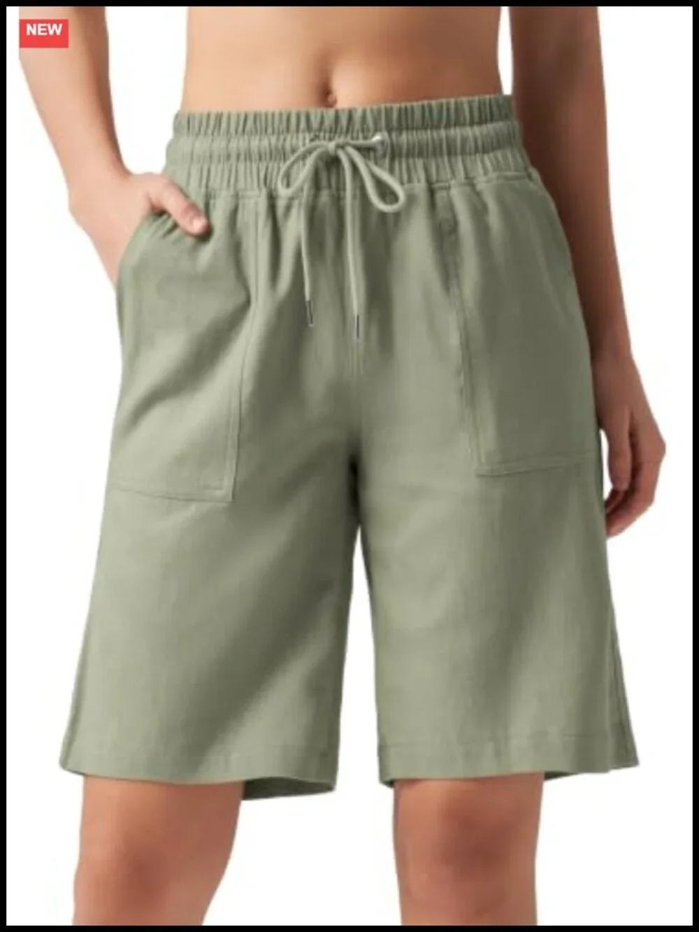 Women's Linen Bermuda Shorts with Pockets High Waisted Casual Summer